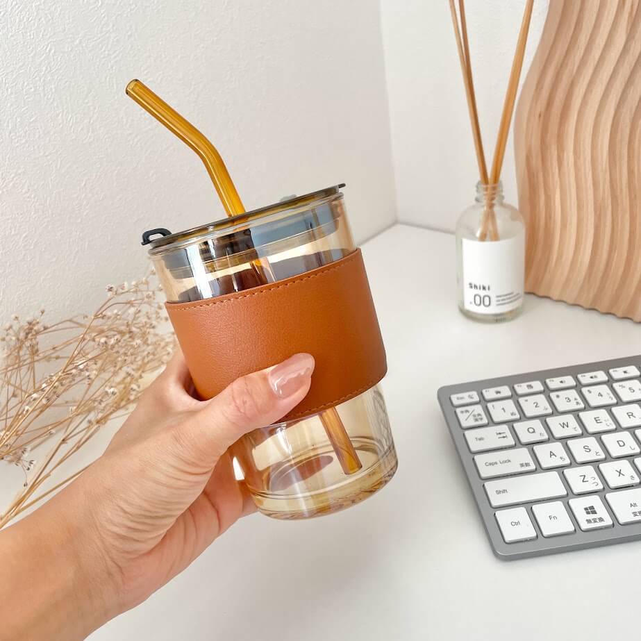 お家カフェtimeに。ガラスカップタンブラー ガラスストローセット 450mL