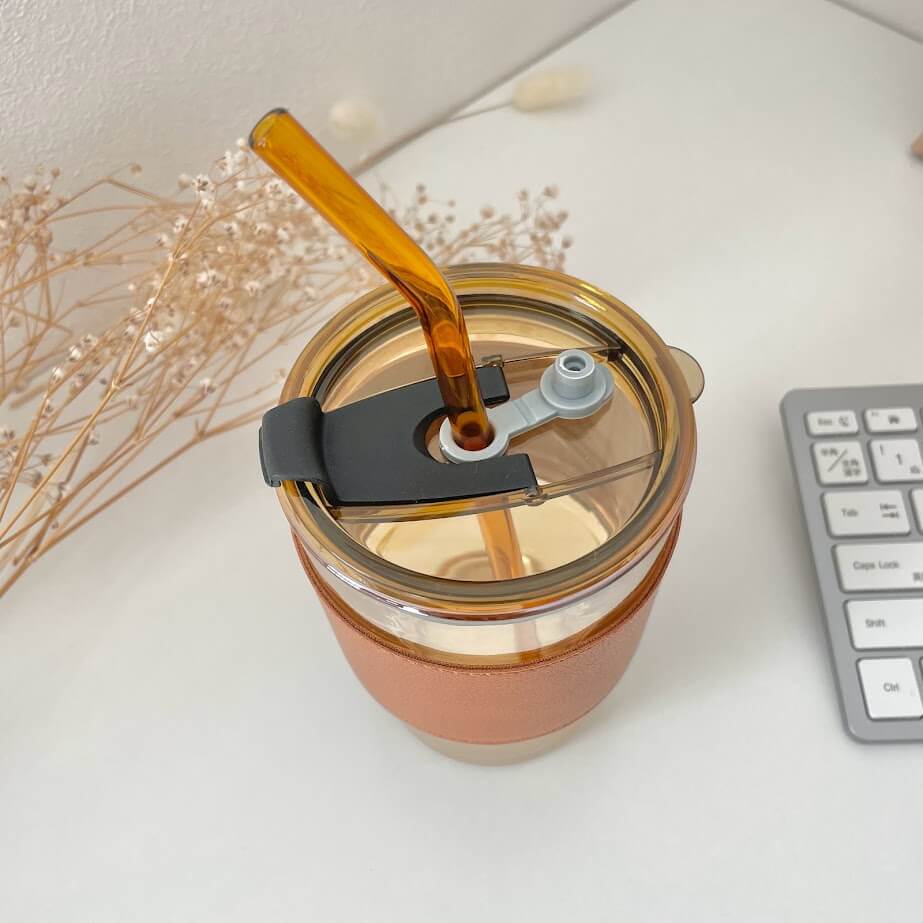 お家カフェtimeに。ガラスカップタンブラー ガラスストローセット 450mL